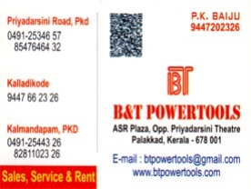 Are you searching for best Machine Shops,Machine tools,Tools,Power tools,Machinery Parts and Supplies,NUts and Bolt Shops in Palakkad Kerala ?. 
Click here to get B and T Power Tools contact address and phone numbers