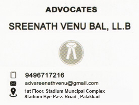 Are you searching for best Advocates in Palakkad Kerala ?. Click here to get Sreenath Venu Bal LL B contact address and phone numbers