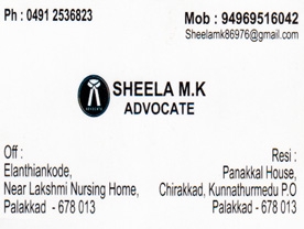 Are you searching for best Advocates in Palakkad Kerala ?. Click here to get Sheela M K  contact address and phone numbers