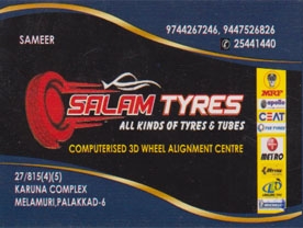 Are you searching for best Tyre and Tube Dealers, Tyre Puncture Repair Work , Wheel Alignment in Palakkad Kerala ?. Click here to get Salam Tyres contact address and phone numbers