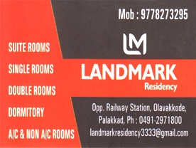 Are you searching for best Lodges ,Dormitory Services , Kalyanamandapam,in Palakkad Kerala ?. 
Click here to get Landmark Residency contact address and phone numbers