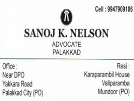 Are you searching for best Advocates in Palakkad Kerala ?. Click here to get Sanoj K Nelson  contact address and phone numbers